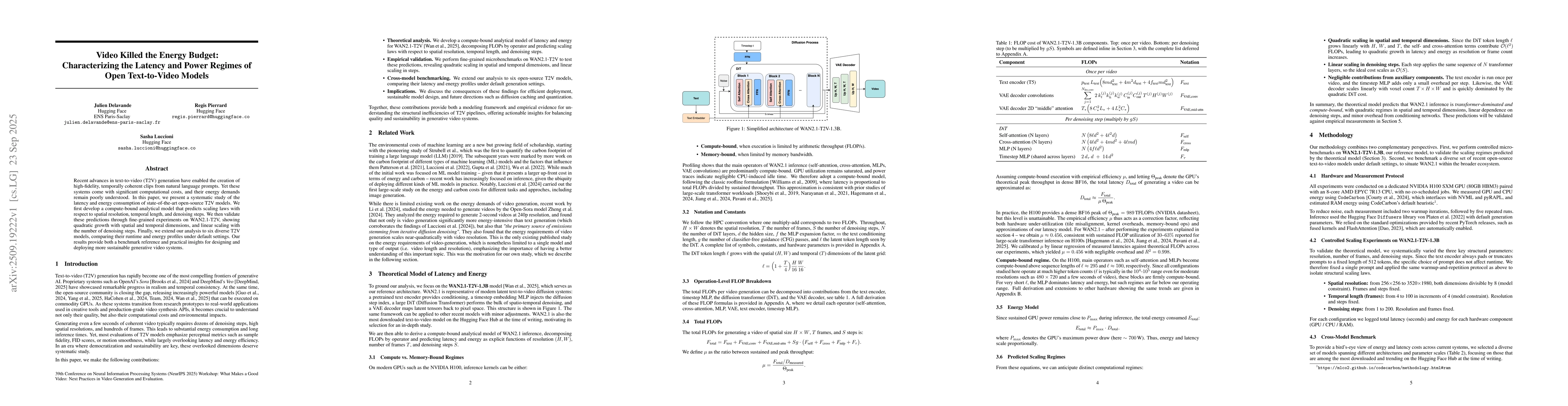 Thumbnail for Video Killed the Energy Budget: Characterizing the Latency and Power
  Regimes of Open Text-to-Video Models
