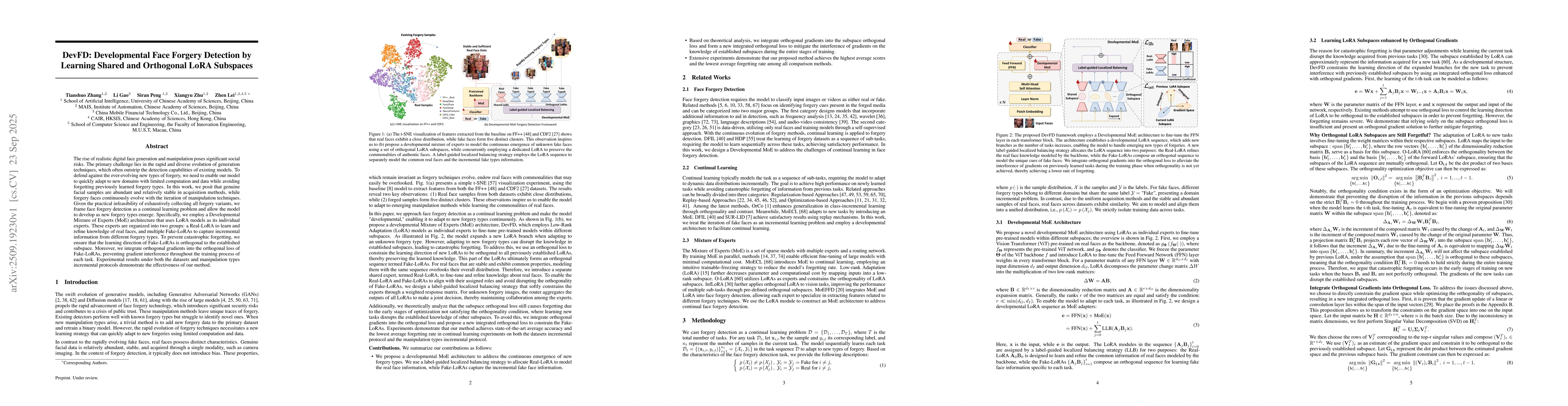 Thumbnail for DevFD: Developmental Face Forgery Detection by Learning Shared and
  Orthogonal LoRA Subspaces