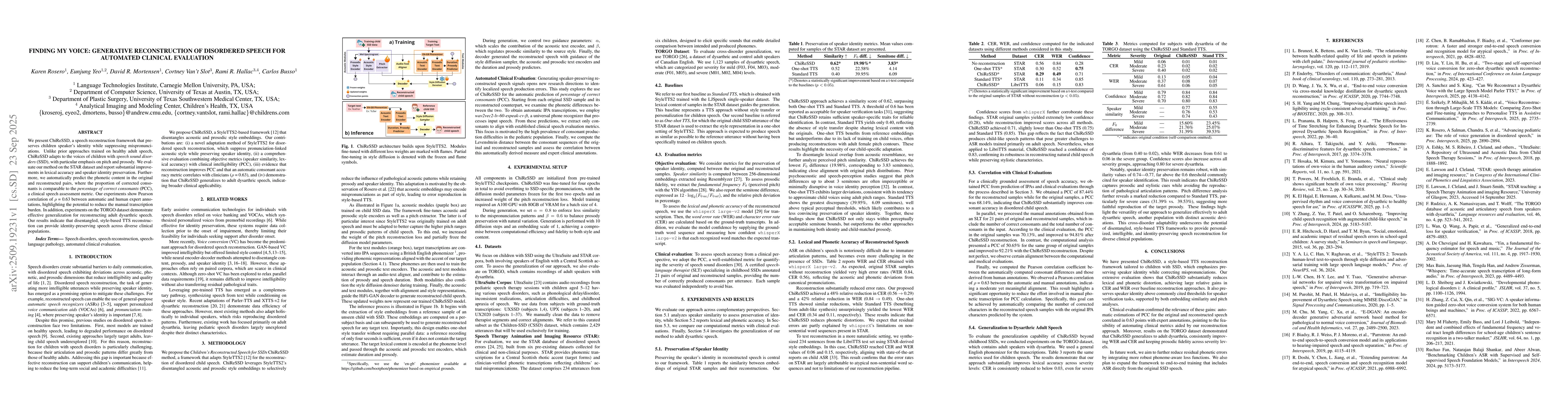 Thumbnail for Finding My Voice: Generative Reconstruction of Disordered Speech for
  Automated Clinical Evaluation