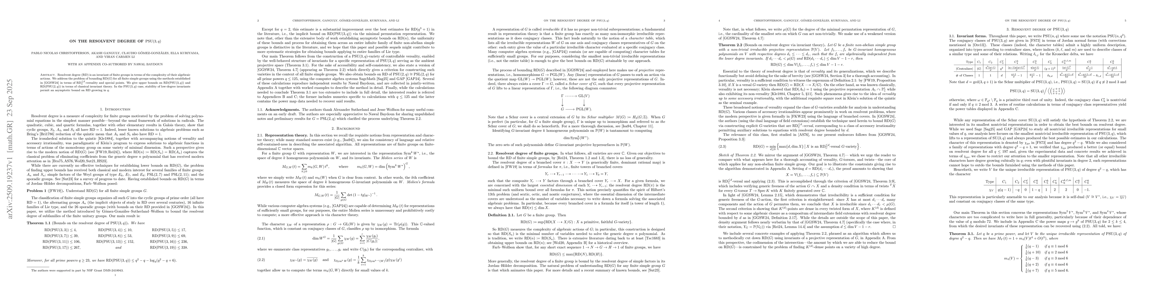 Thumbnail for On the resolvent degree of PSU(3,q)