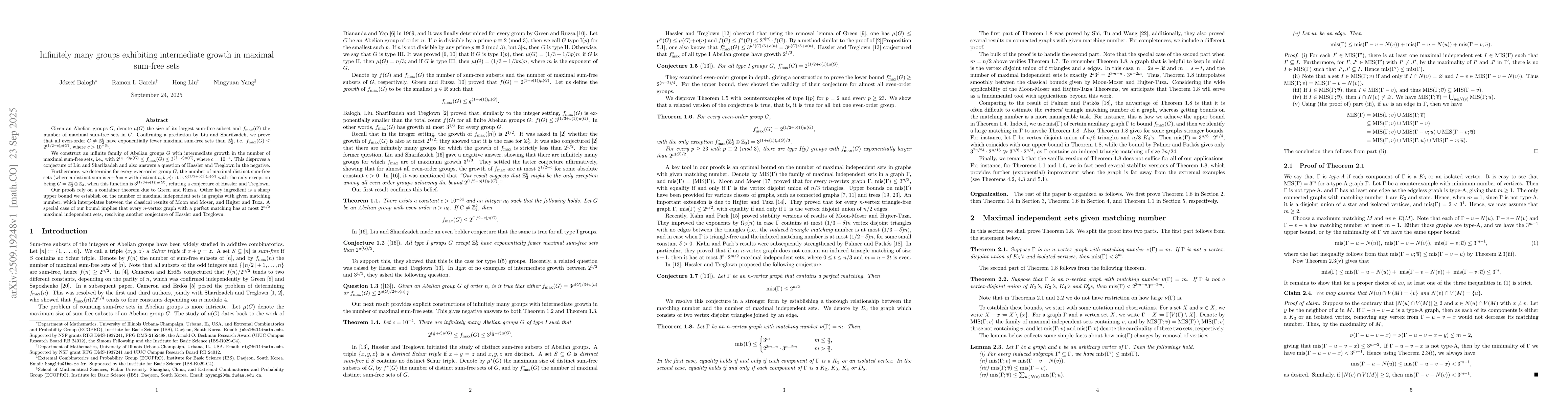 Thumbnail for Infinitely many groups exhibiting intermediate growth in maximal
  sum-free sets