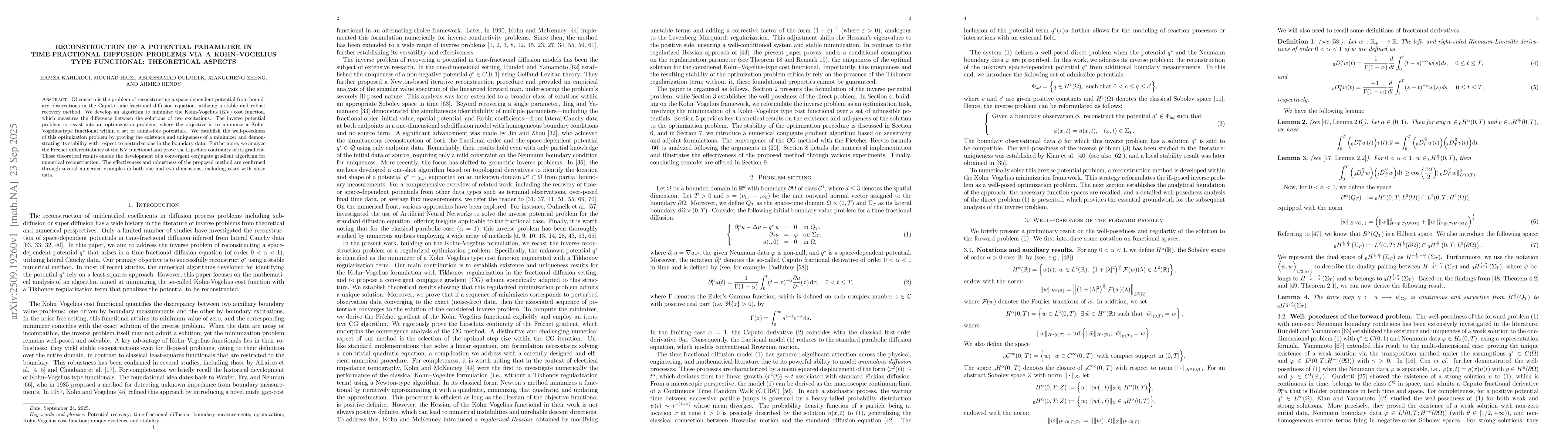 Thumbnail for Reconstruction of a potential parameter in time-fractional diffusion
  problems via a Kohn--Vogelius type functional: Theoretical aspects
