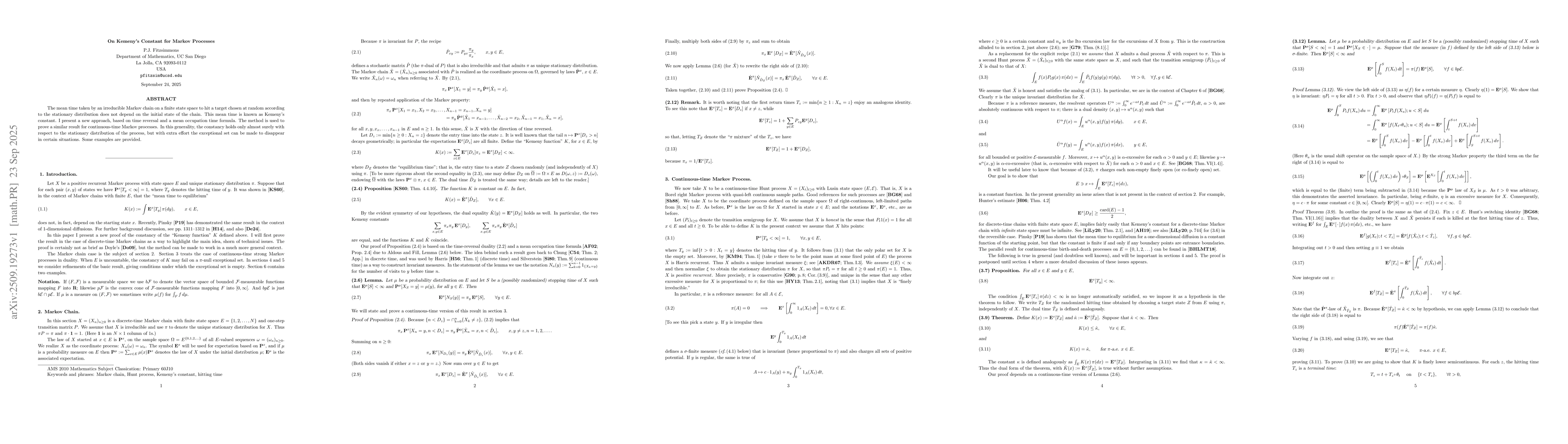 Thumbnail for On Kemeny's Constant for Markov Processes