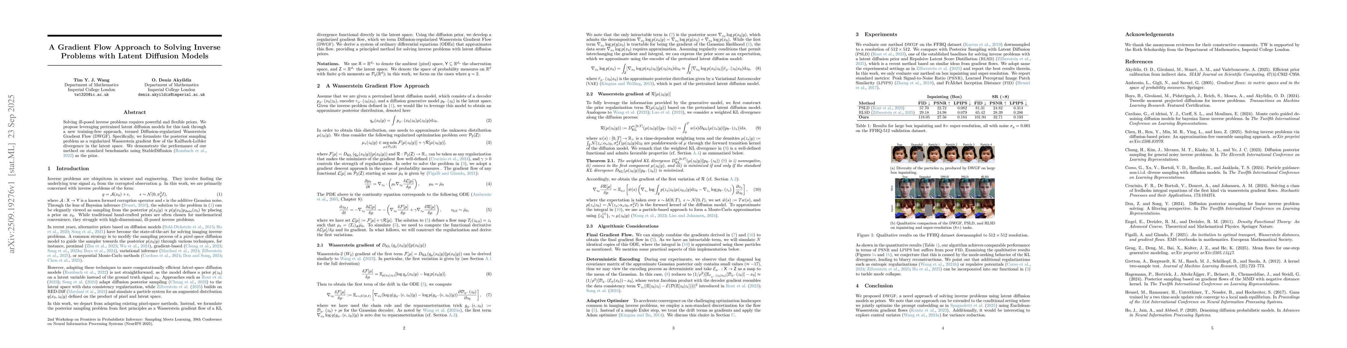 Thumbnail for A Gradient Flow Approach to Solving Inverse Problems with Latent
  Diffusion Models