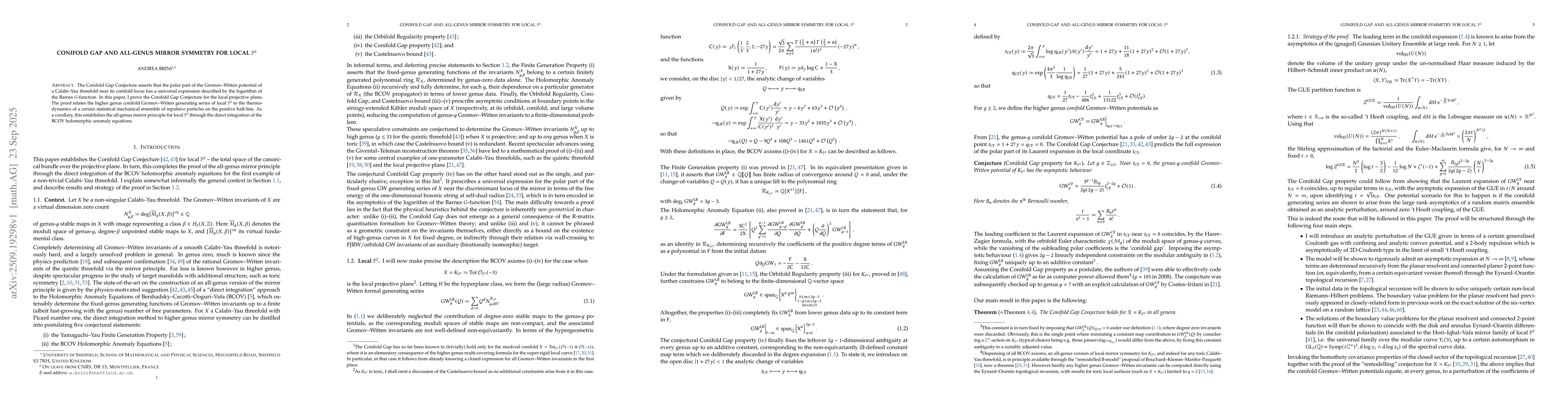 Thumbnail for Conifold gap and all-genus mirror symmetry for local $\mathbb{P}^2$