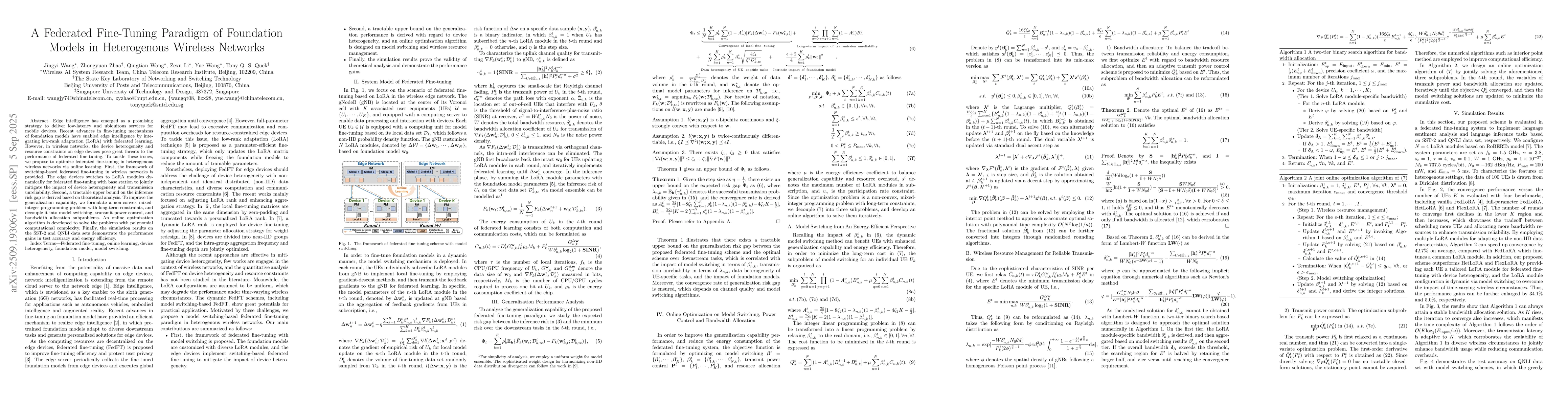 Thumbnail for A Federated Fine-Tuning Paradigm of Foundation Models in Heterogenous
  Wireless Networks