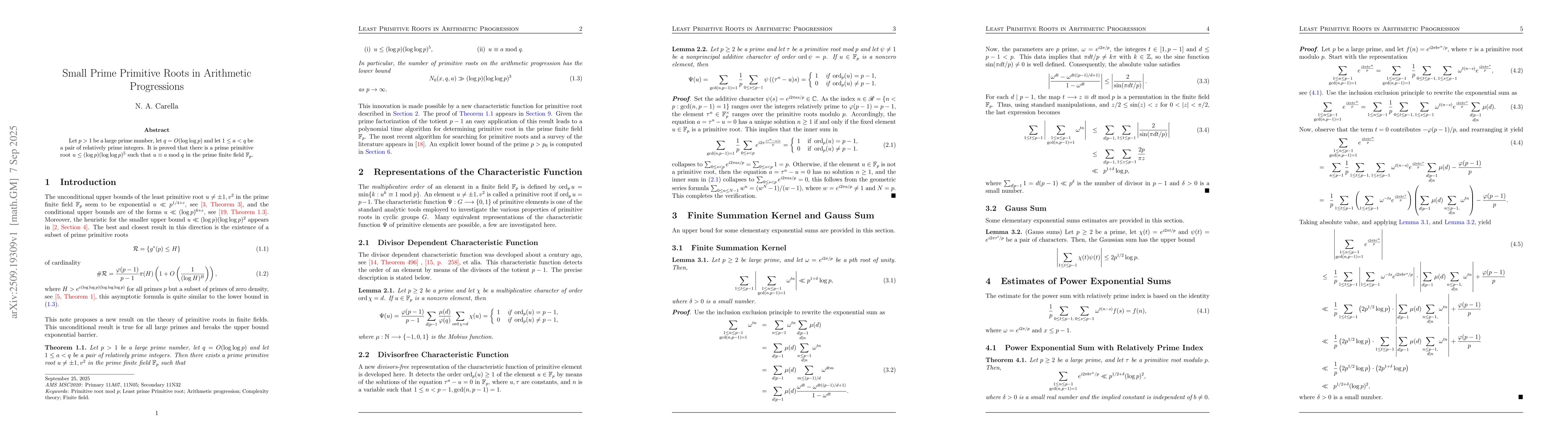 Thumbnail for Small Prime Primitive Roots in Arithmetic Progressions