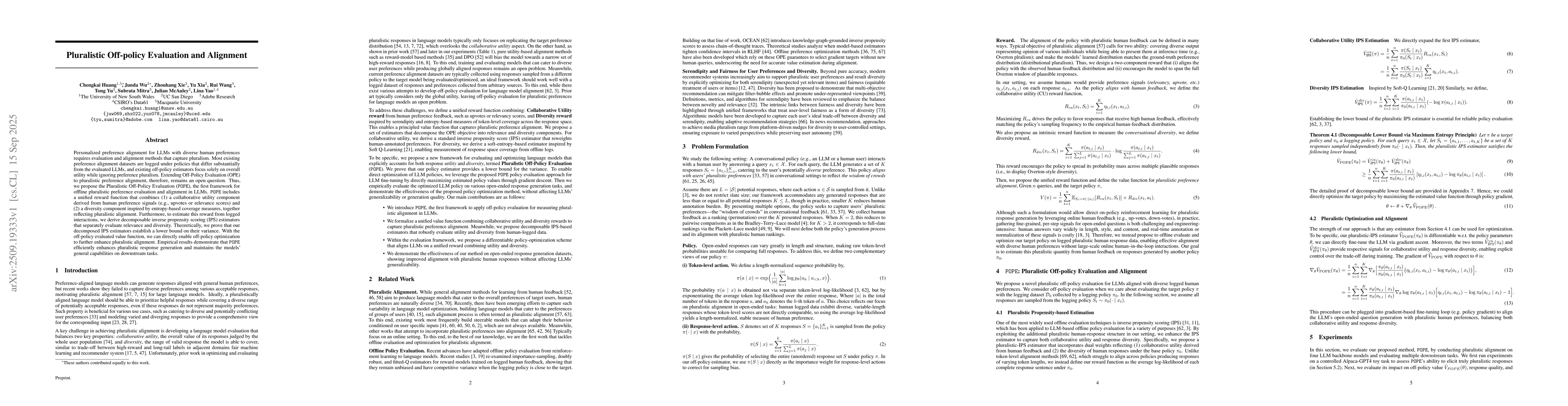 Thumbnail for Pluralistic Off-policy Evaluation and Alignment