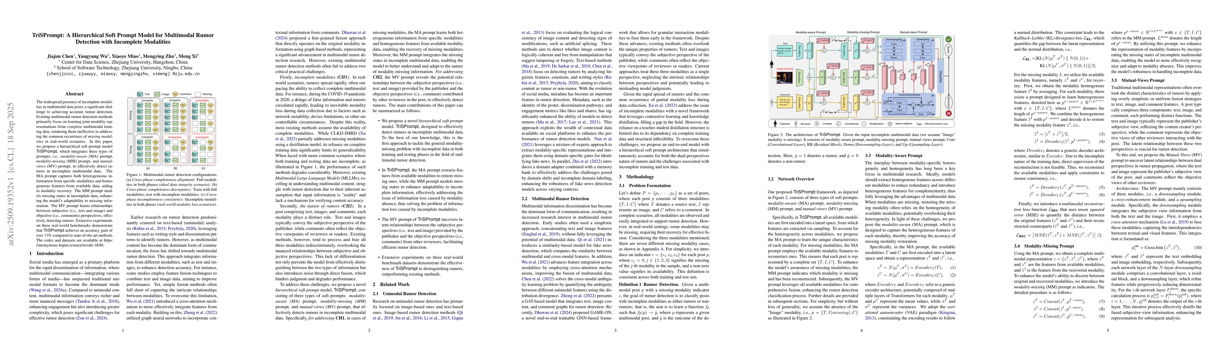 Thumbnail for TriSPrompt: A Hierarchical Soft Prompt Model for Multimodal Rumor
  Detection with Incomplete Modalities