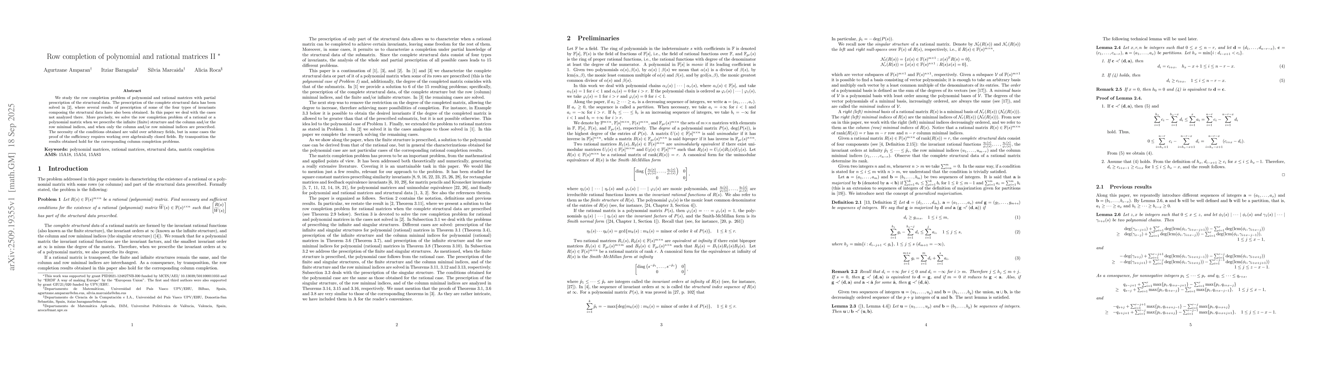 Thumbnail for Row completion of polynomial and rational matrices II