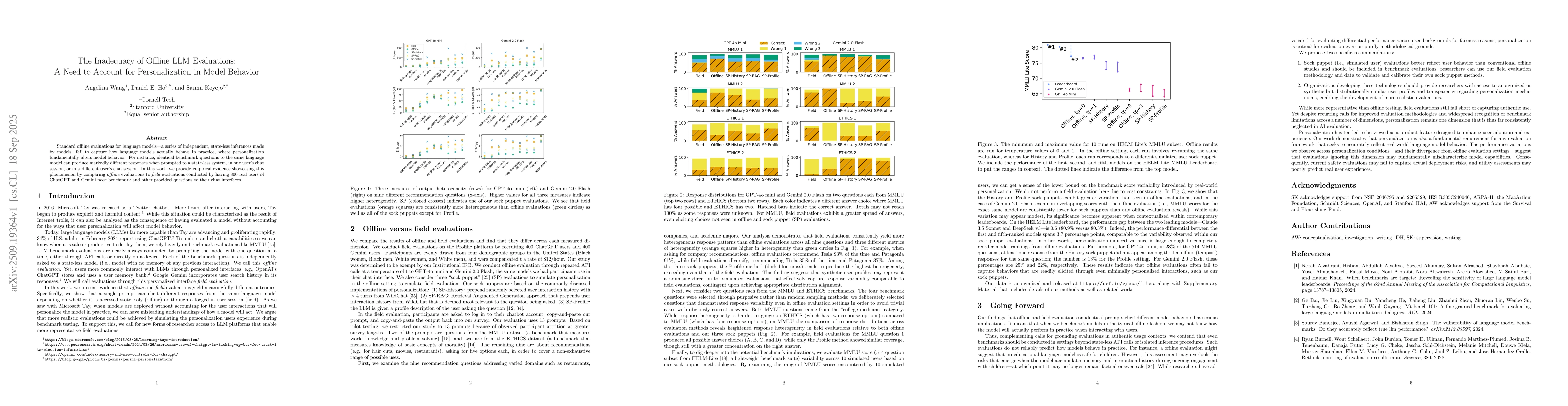 Thumbnail for The Inadequacy of Offline LLM Evaluations: A Need to Account for
  Personalization in Model Behavior