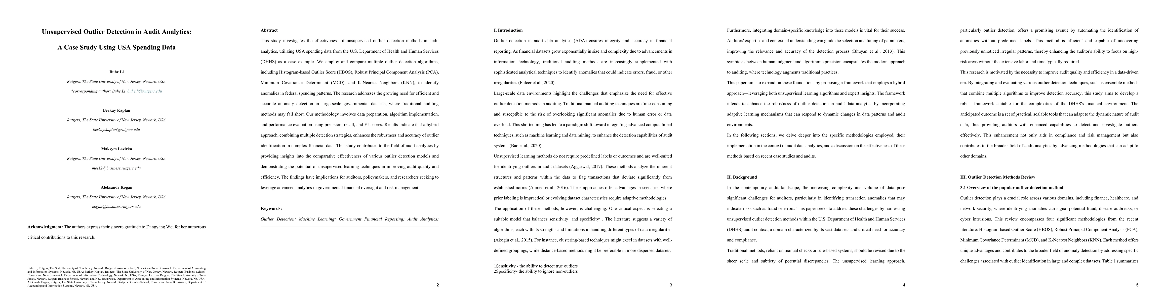 Thumbnail for Unsupervised Outlier Detection in Audit Analytics: A Case Study Using
  USA Spending Data