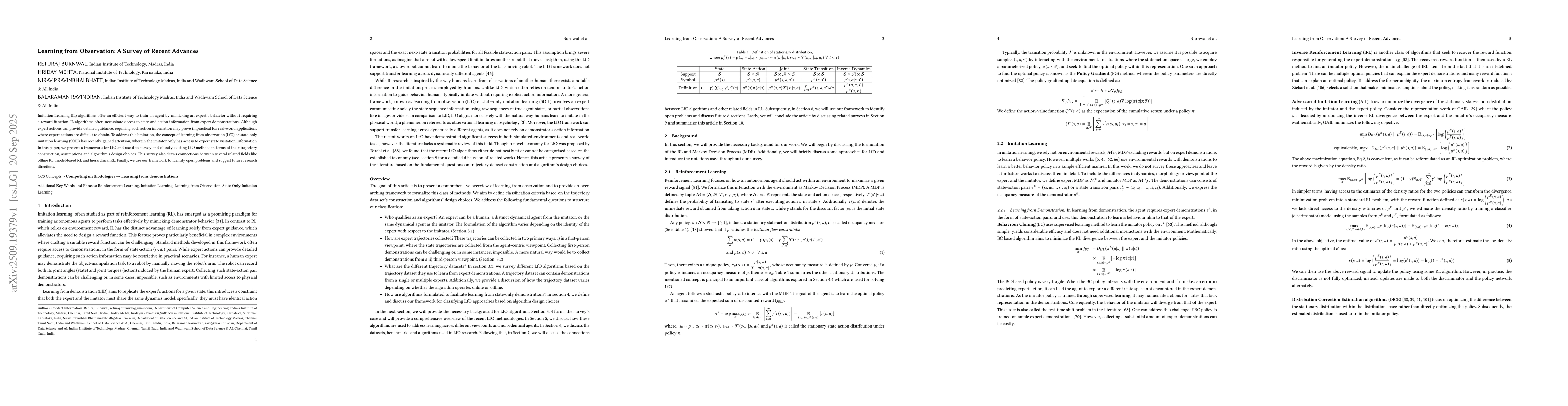 Thumbnail for Learning from Observation: A Survey of Recent Advances