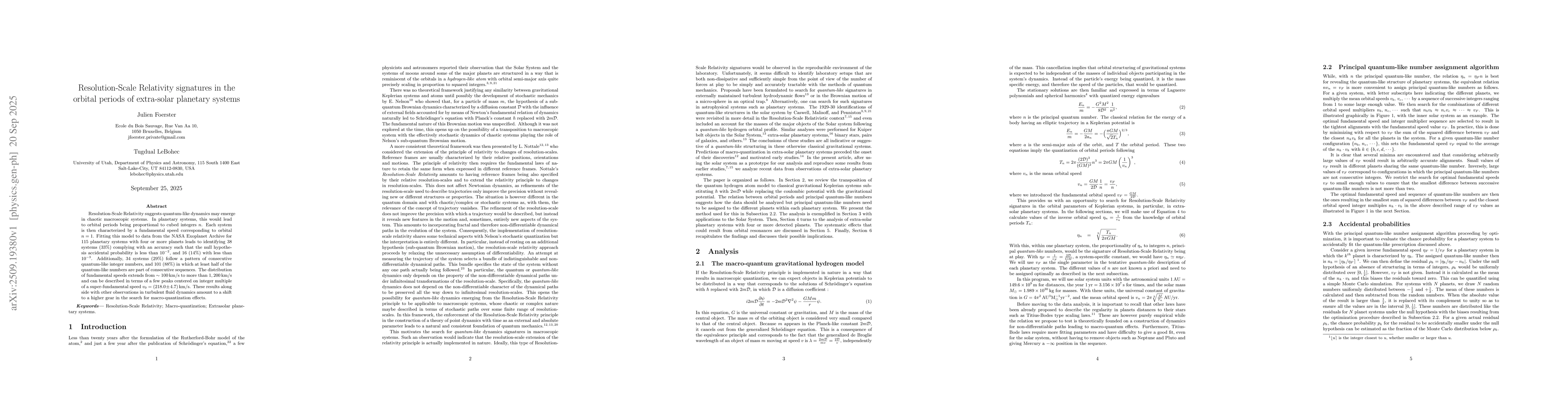 Thumbnail for Resolution-Scale Relativity signatures in the orbital periods of
  extra-solar planetary systems