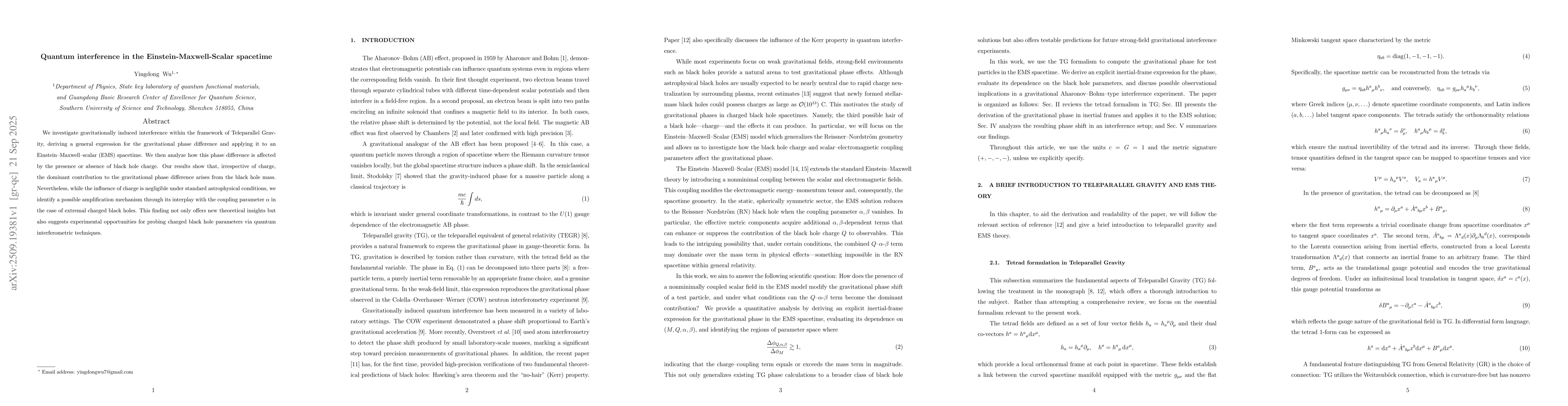 Thumbnail for Quantum interference in the Einstein-Maxwell-Scalar spacetime
