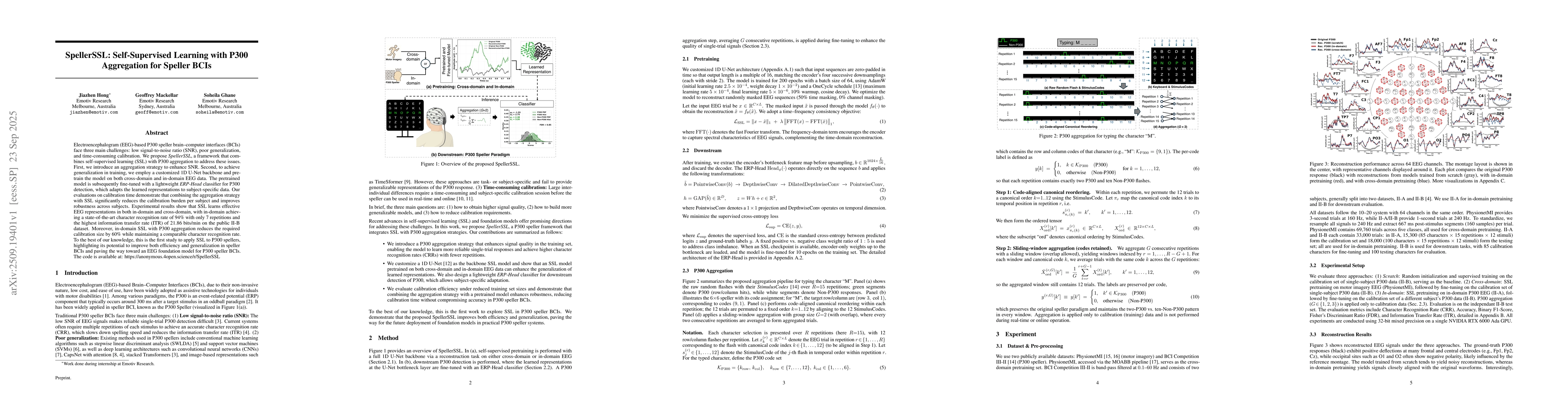 Thumbnail for SpellerSSL: Self-Supervised Learning with P300 Aggregation for Speller
  BCIs