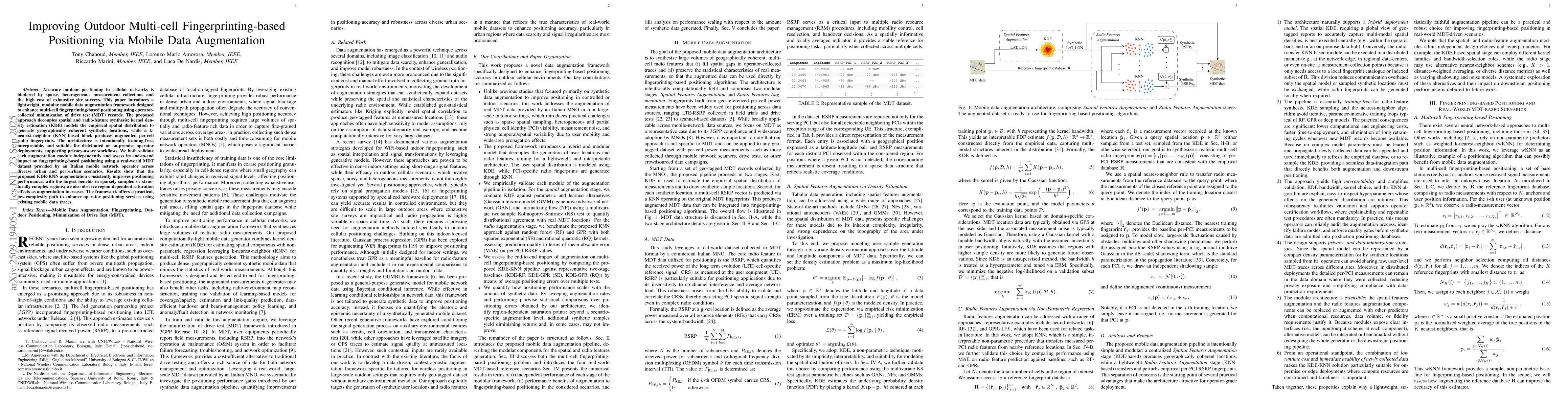 Thumbnail for Improving Outdoor Multi-cell Fingerprinting-based Positioning via Mobile
  Data Augmentation