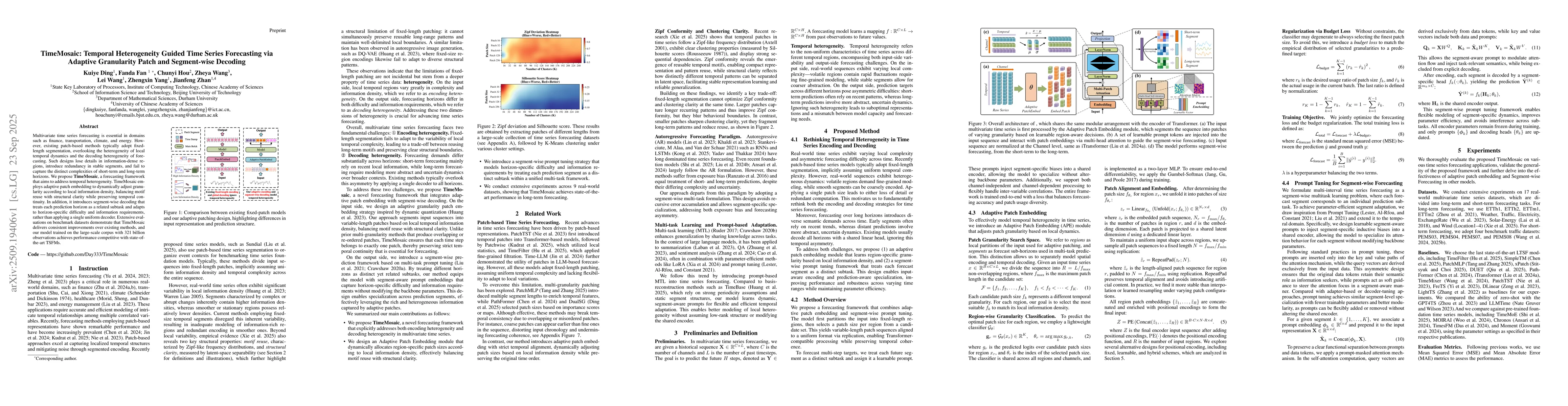 Thumbnail for TimeMosaic: Temporal Heterogeneity Guided Time Series Forecasting via
  Adaptive Granularity Patch and Segment-wise Decoding