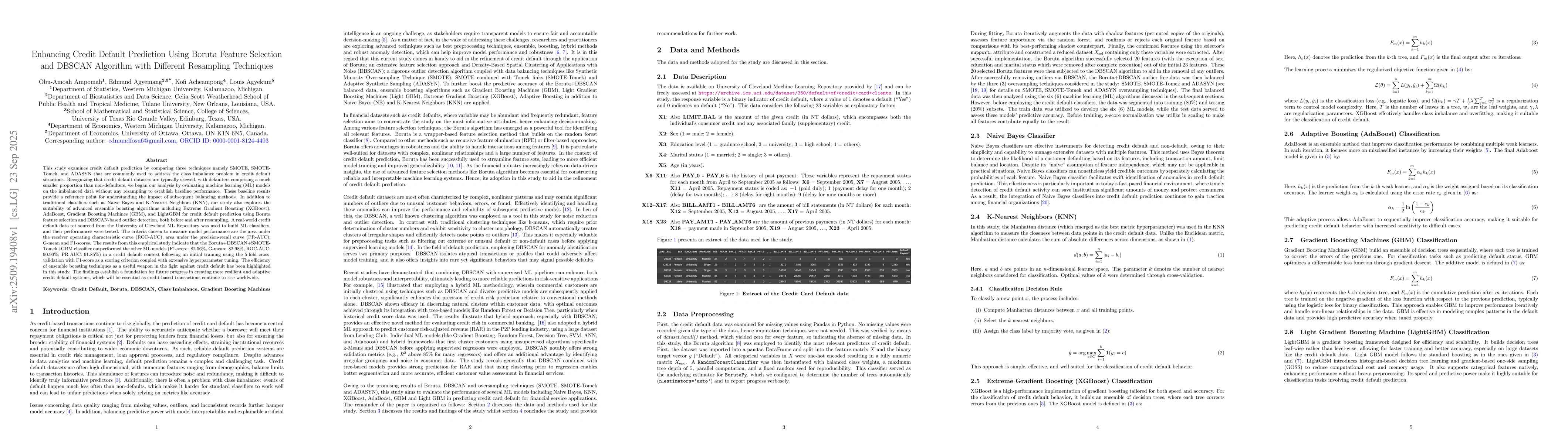 Thumbnail for Enhancing Credit Default Prediction Using Boruta Feature Selection and
  DBSCAN Algorithm with Different Resampling Techniques