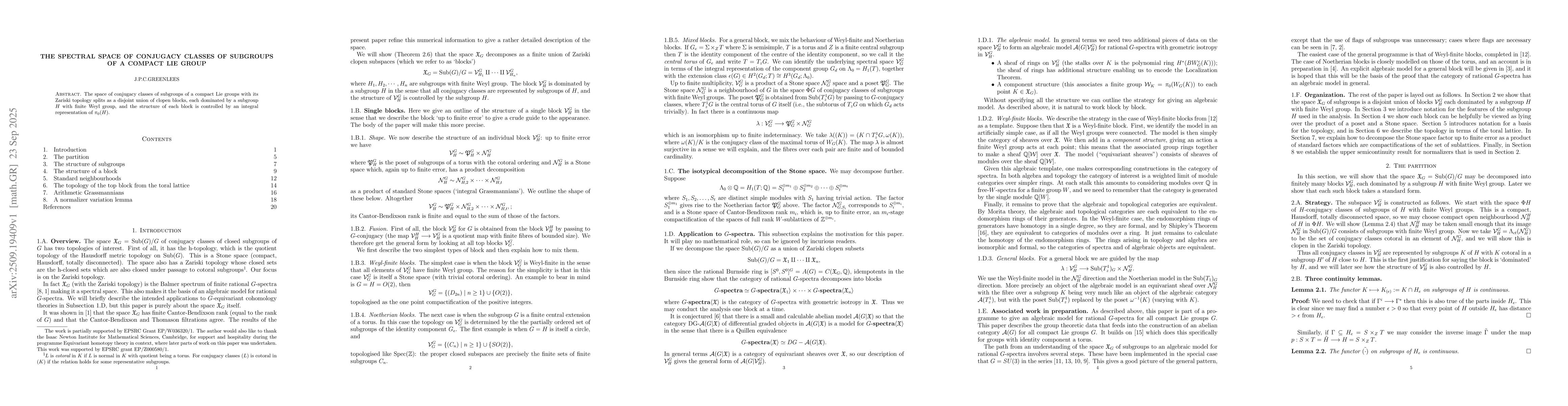 Thumbnail for The spectral space of conjugacy classes of subgroups of a compact Lie
  group