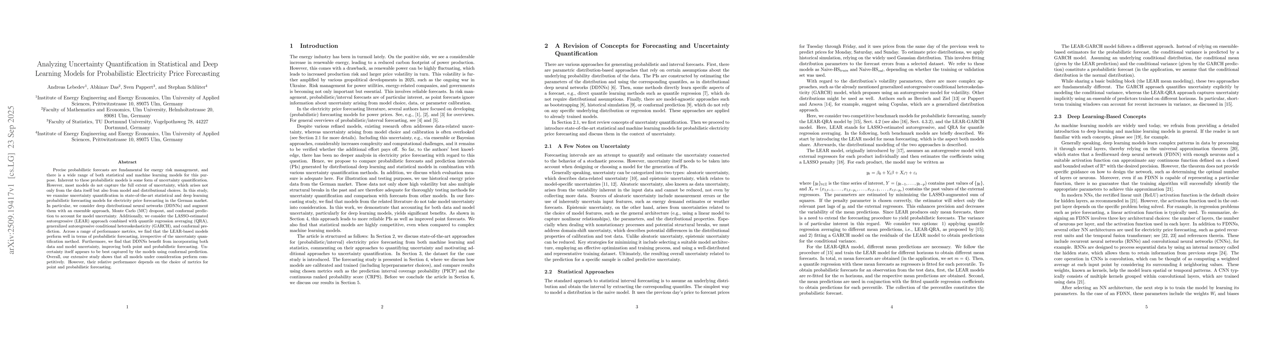 Thumbnail for Analyzing Uncertainty Quantification in Statistical and Deep Learning
  Models for Probabilistic Electricity Price Forecasting