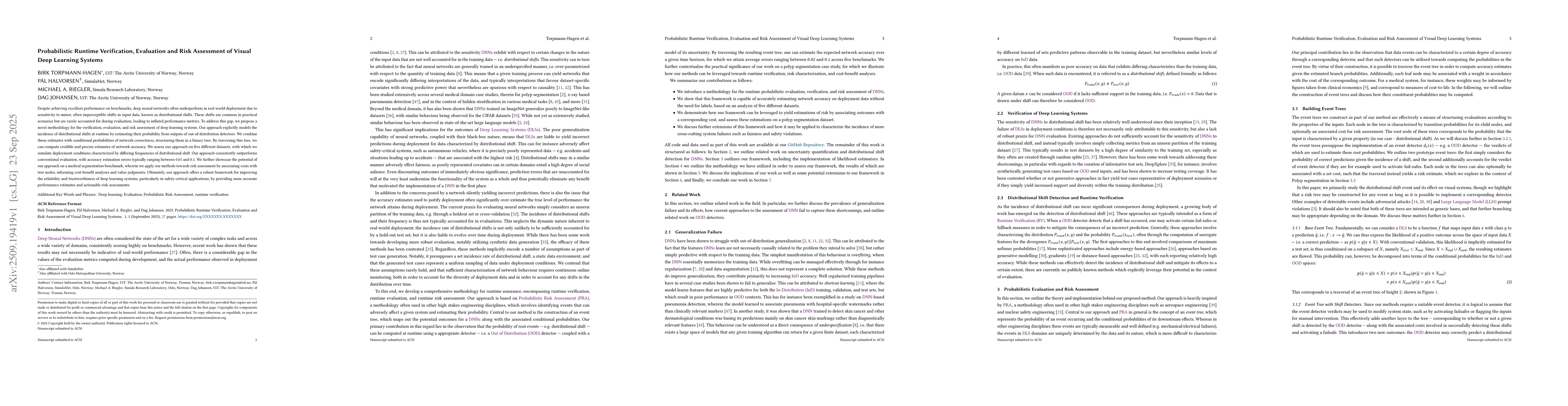 Thumbnail for Probabilistic Runtime Verification, Evaluation and Risk Assessment of
  Visual Deep Learning Systems