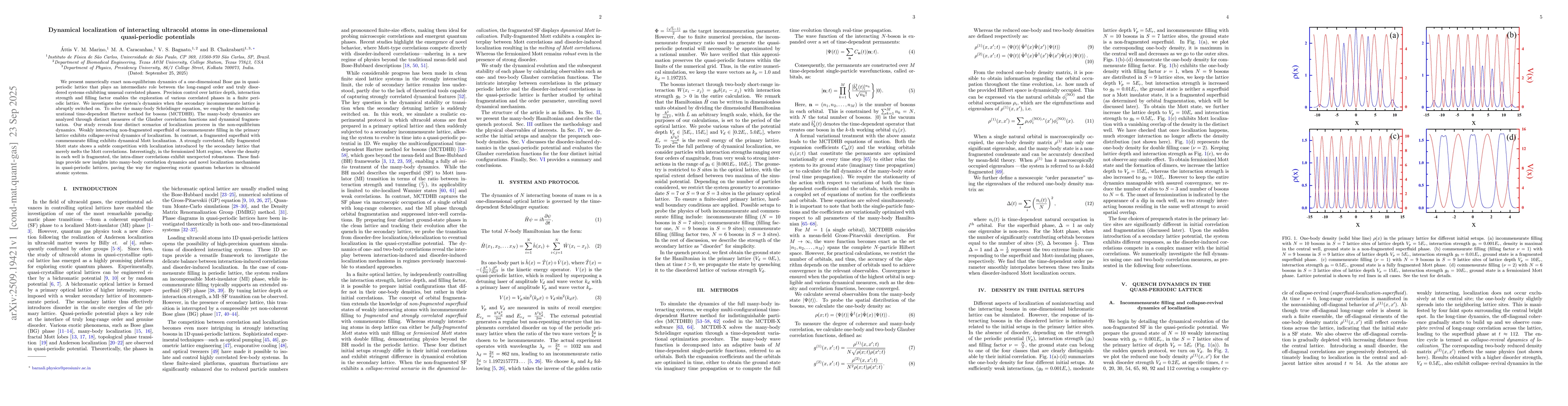 Thumbnail for Dynamical localization of interacting ultracold atoms in one-dimensional
  quasi-periodic potentials
