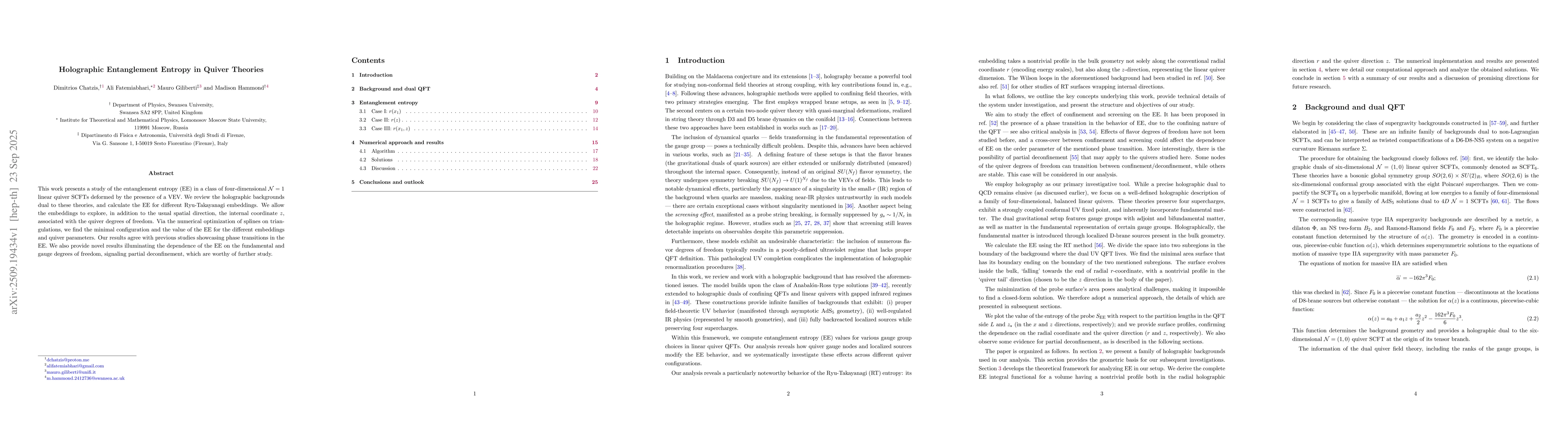Thumbnail for Holographic Entanglement Entropy in Quiver Theories