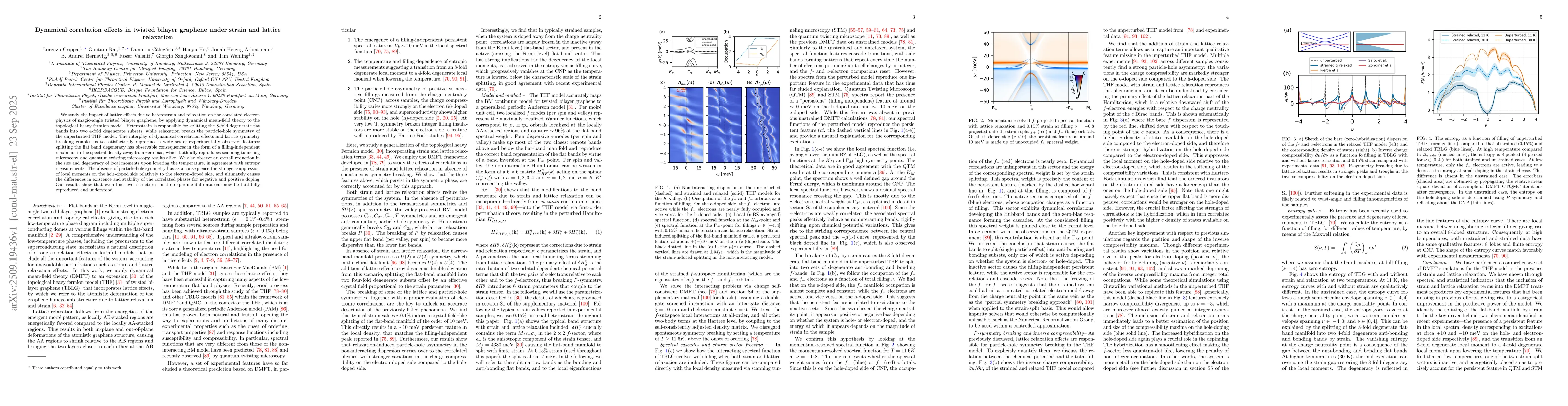 Thumbnail for Dynamical correlation effects in twisted bilayer graphene under strain
  and lattice relaxation