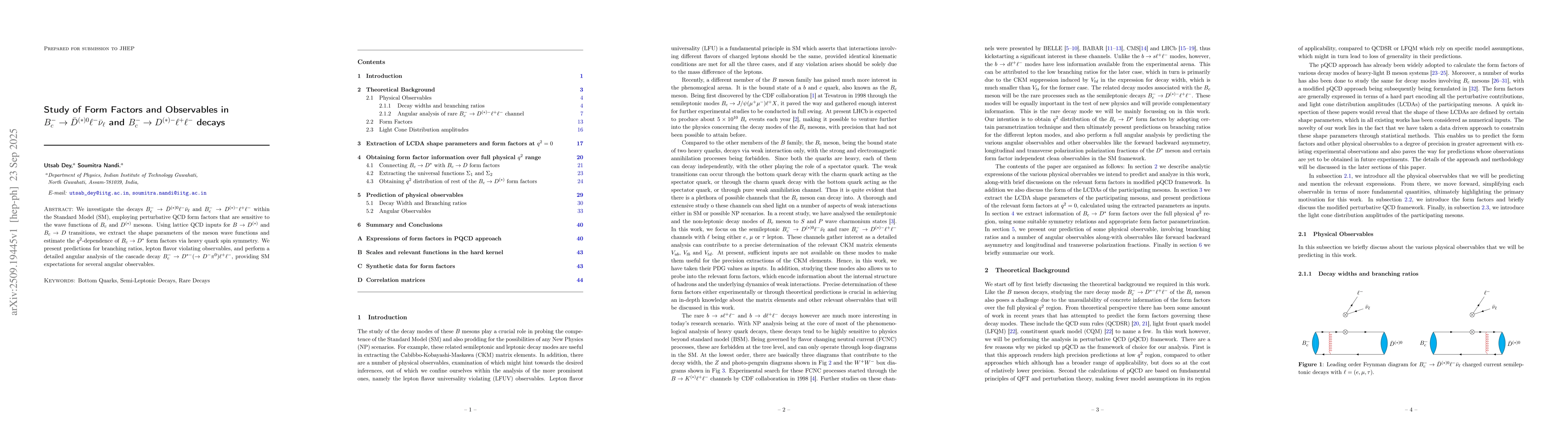 Thumbnail for Study of Form Factors and Observables in $B_c^- \rightarrow
  \bar{D}^{(*)0}\ell^-\barν_{\ell}$ and $B_c^- \rightarrow
  D^{(*)-}\ell^+\ell^-$ decays