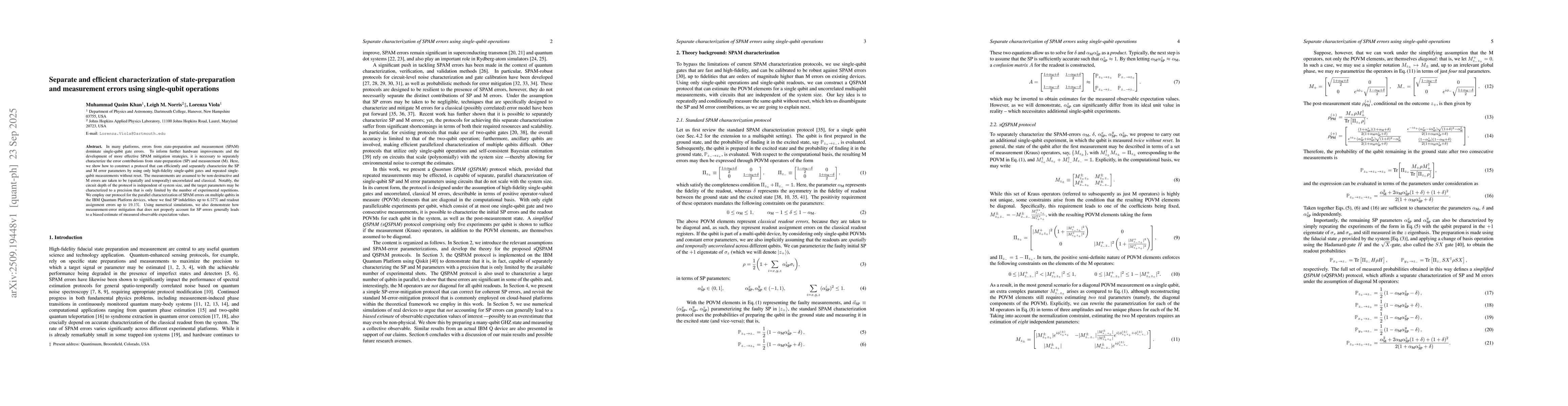 Thumbnail for Separate and efficient characterization of state-preparation and
  measurement errors using single-qubit operations