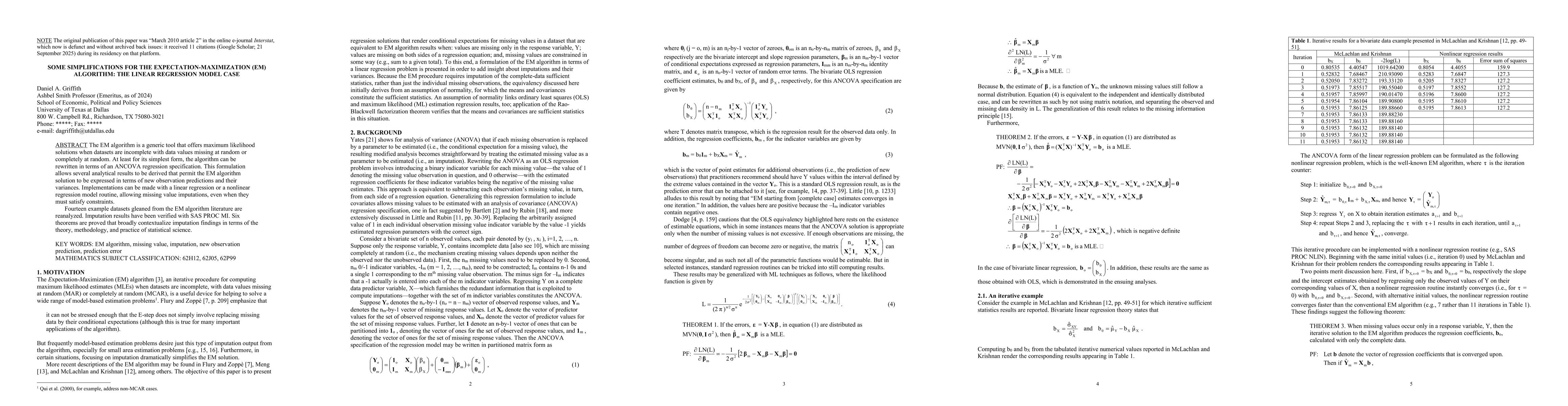 Thumbnail for Some Simplifications for the Expectation-Maximization (EM) Algorithm:
  The Linear Regression Model Case