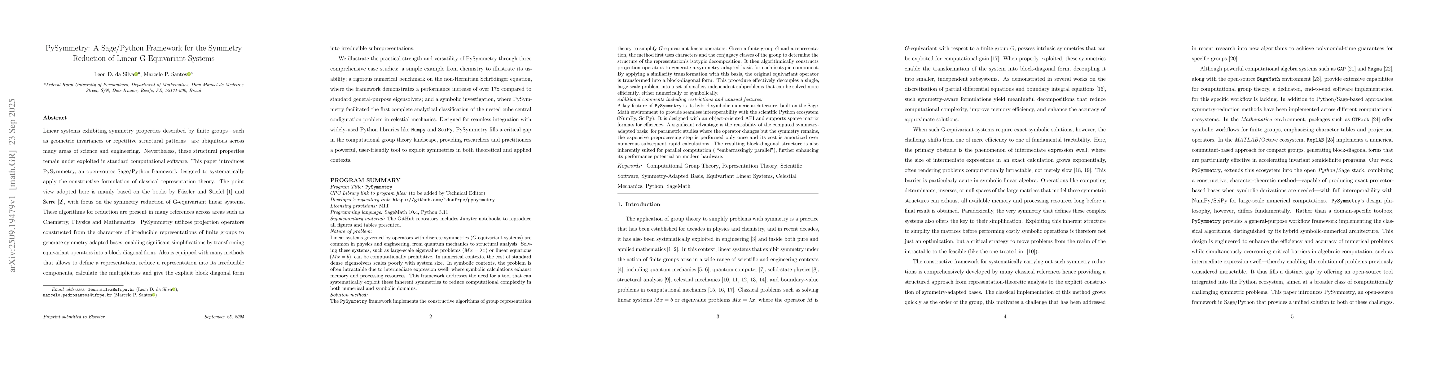 Thumbnail for PySymmetry: A Sage/Python Framework for the Symmetry Reduction of Linear
  G-Equivariant Systems