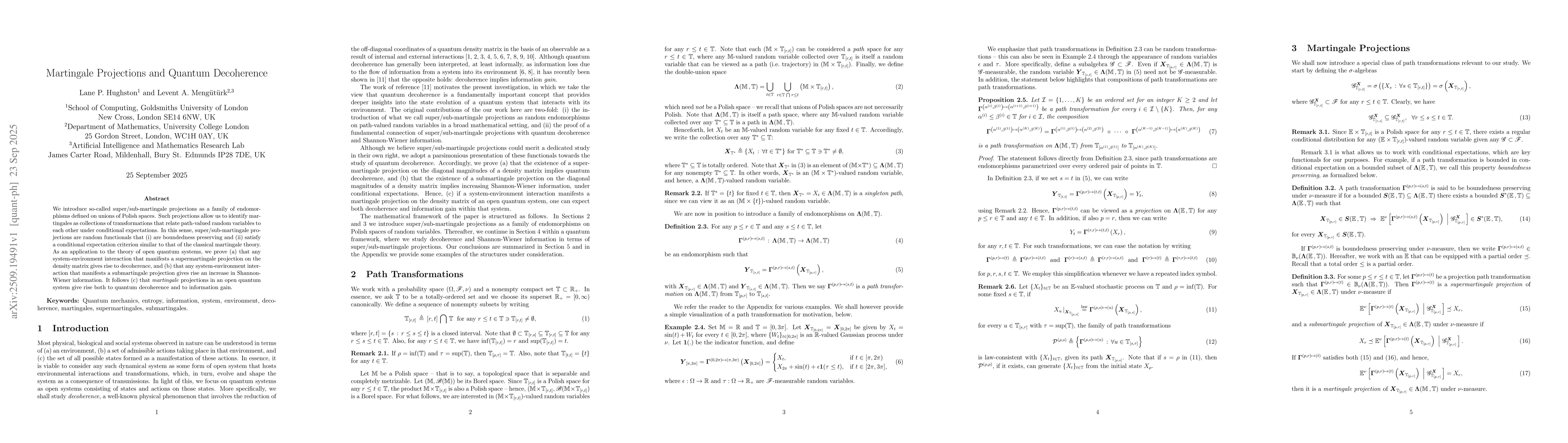 Thumbnail for Martingale Projections and Quantum Decoherence