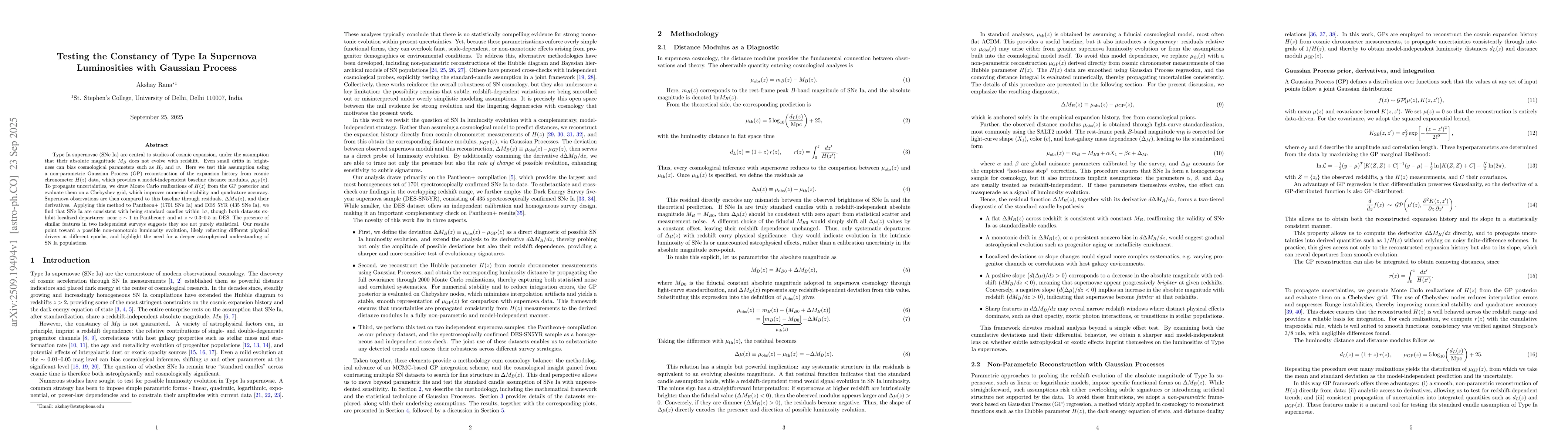 Thumbnail for Testing the Constancy of Type Ia Supernova Luminosities with Gaussian
  Process