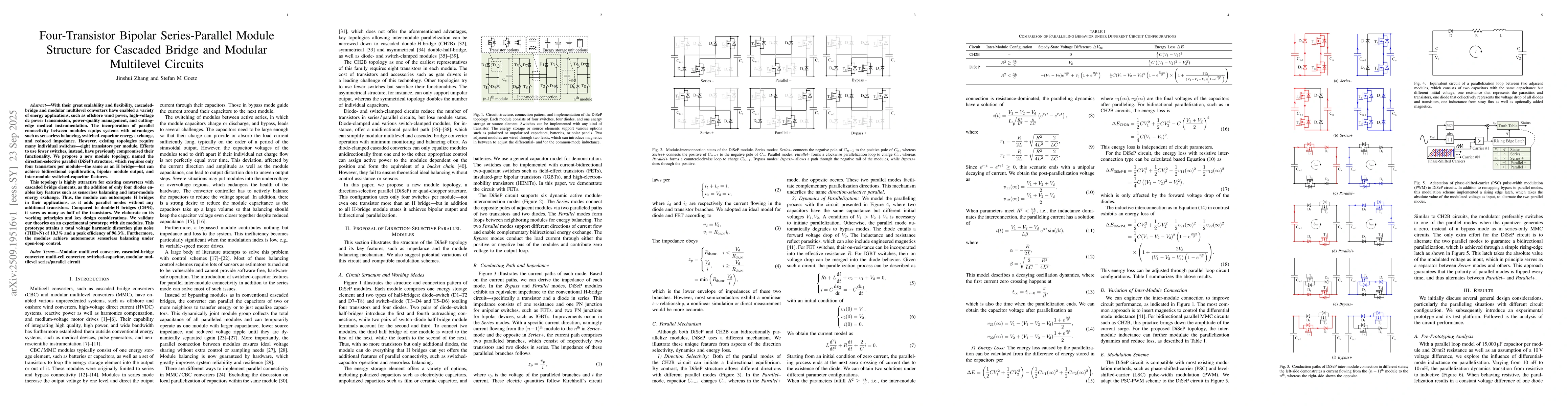 Thumbnail for Four-Transistor Bipolar Series-Parallel Module Structure for Cascaded
  Bridge and Modular Multilevel Circuits