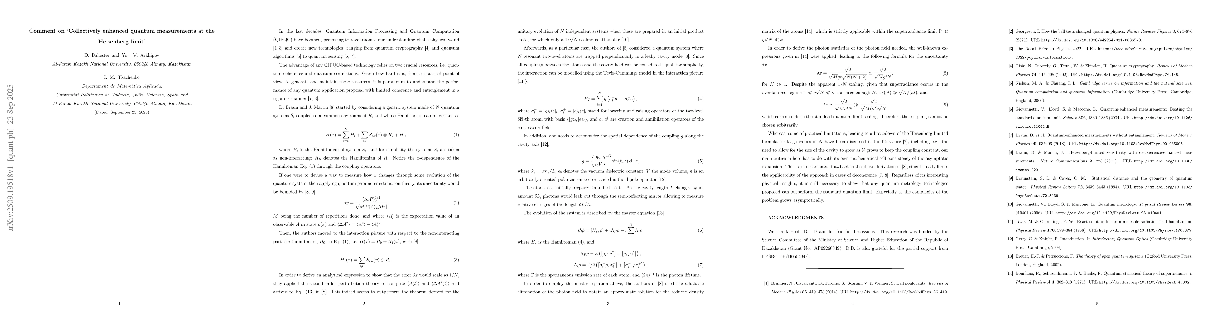 Thumbnail for Comment on 'Collectively enhanced quantum measurements at the Heisenberg
  limit'