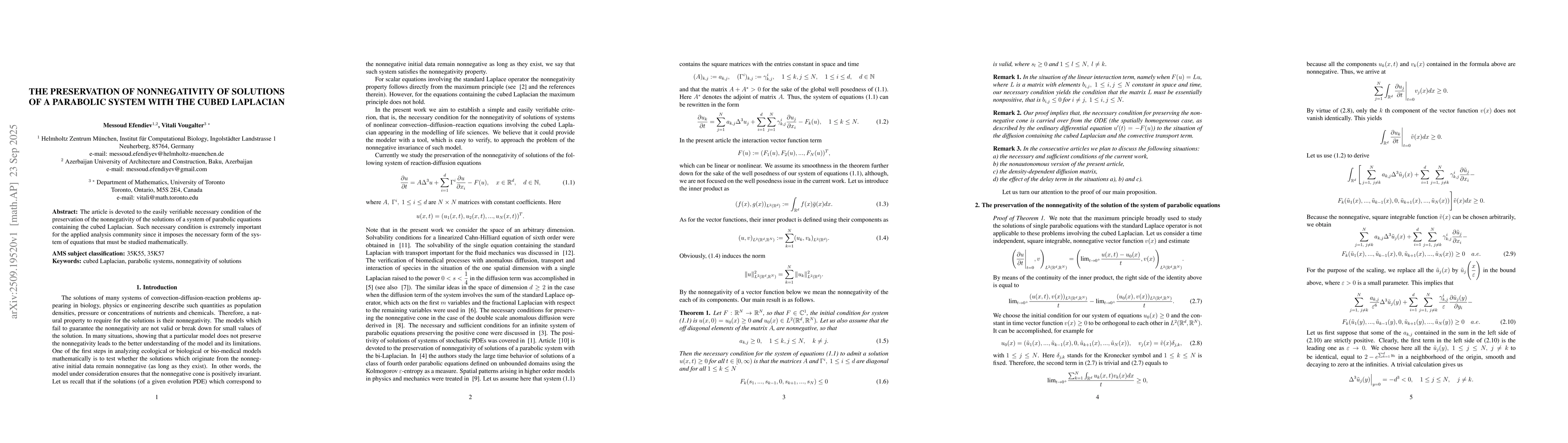 Thumbnail for The preservation of nonnegativity of solutions of a parabolic system
  with the cubed Laplacian