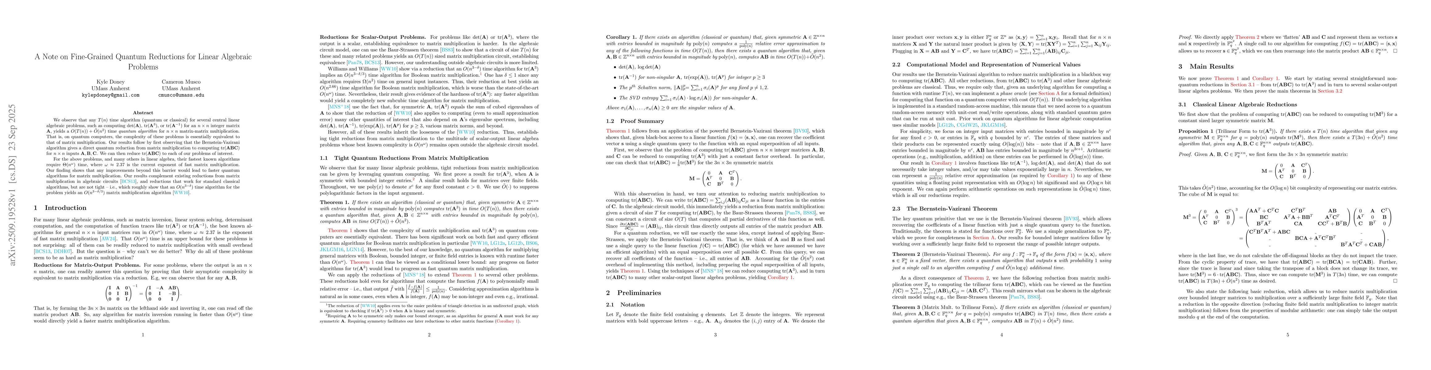 Thumbnail for A Note on Fine-Grained Quantum Reductions for Linear Algebraic Problems