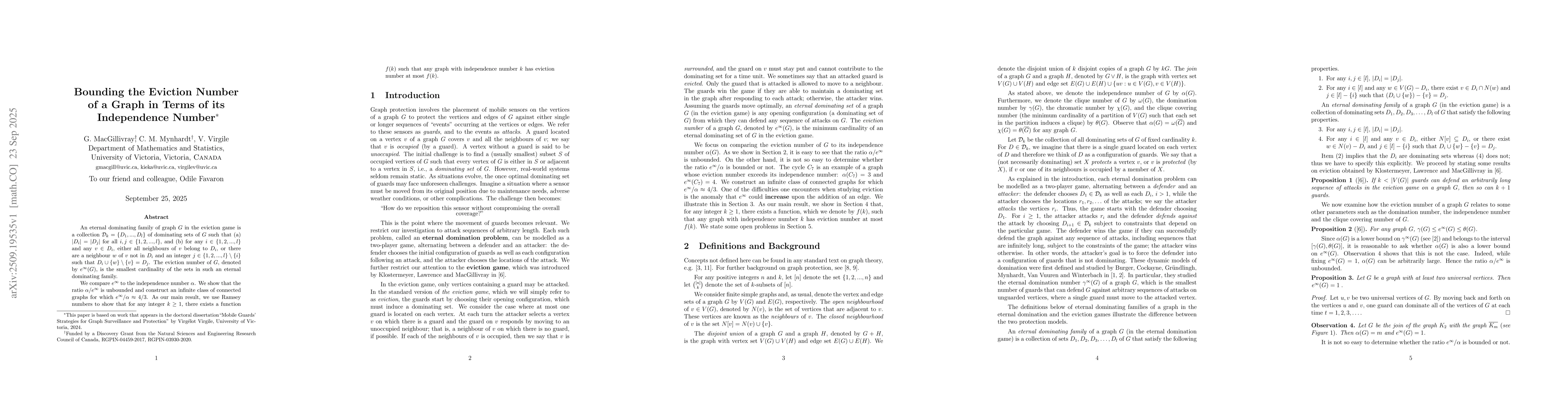 Thumbnail for Bounding the Eviction Number of a Graph in Terms of its Independence
  Number