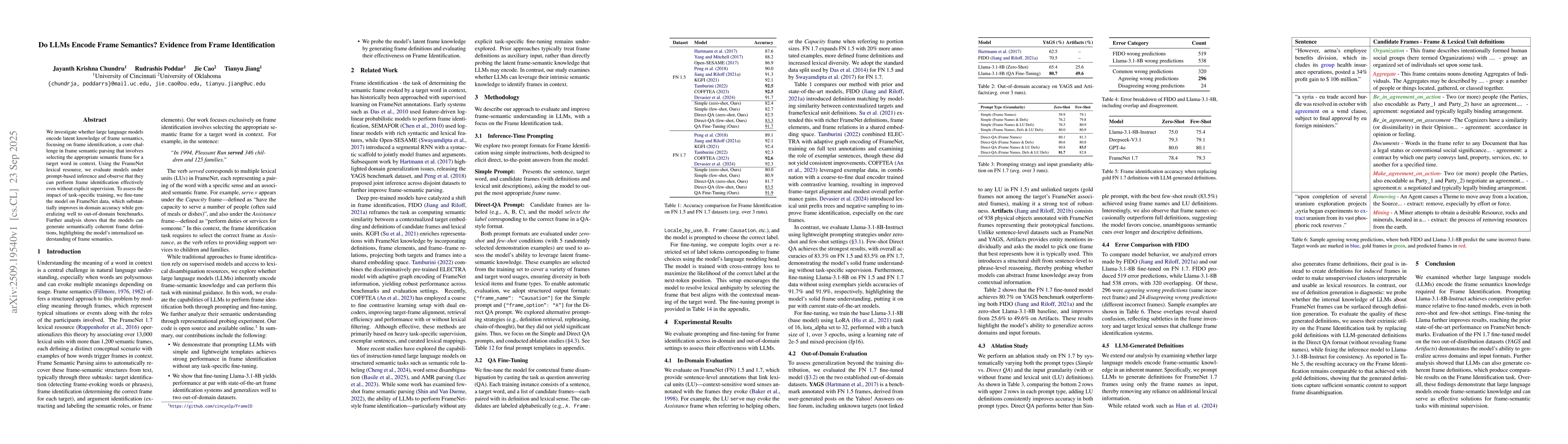 Thumbnail for Do LLMs Encode Frame Semantics? Evidence from Frame Identification