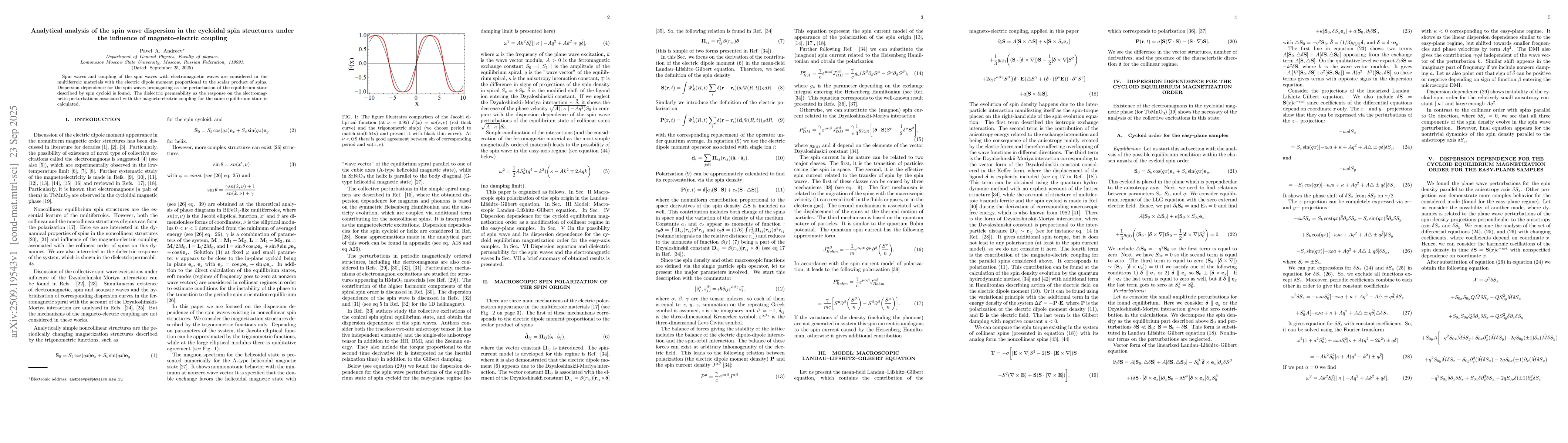Thumbnail for Analytical analysis of the spin wave dispersion in the cycloidal spin
  structures under the influence of magneto-electric coupling