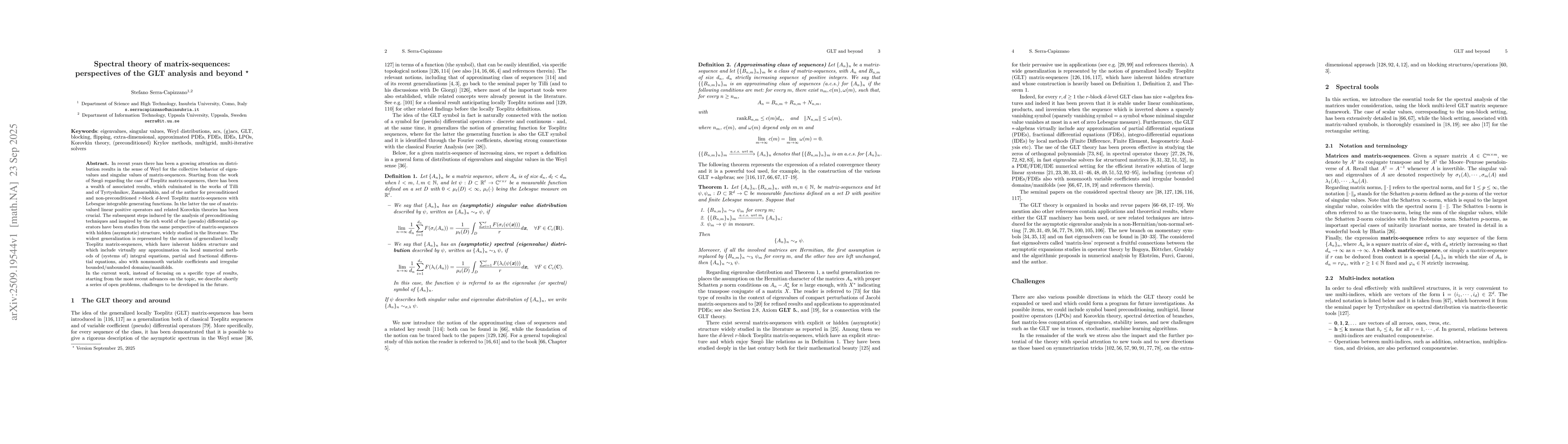 Thumbnail for Spectral theory of matrix-sequences: perspectives of the GLT analysis
  and beyond
