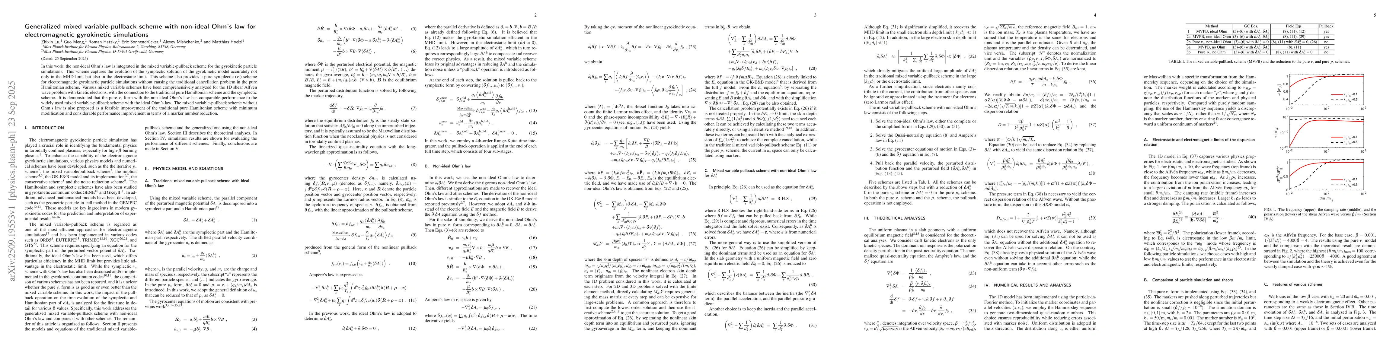 Thumbnail for Generalized mixed variable-pullback scheme with non-ideal Ohm's law for
  electromagnetic gyrokinetic simulations