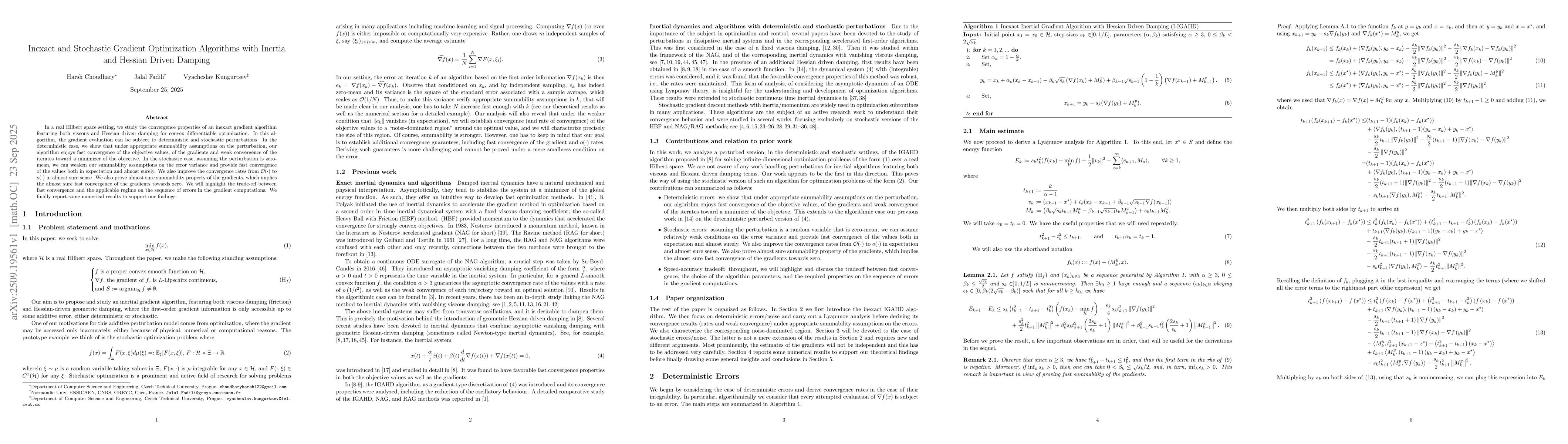 Thumbnail for Inexact and Stochastic Gradient Optimization Algorithms with Inertia and
  Hessian Driven Damping