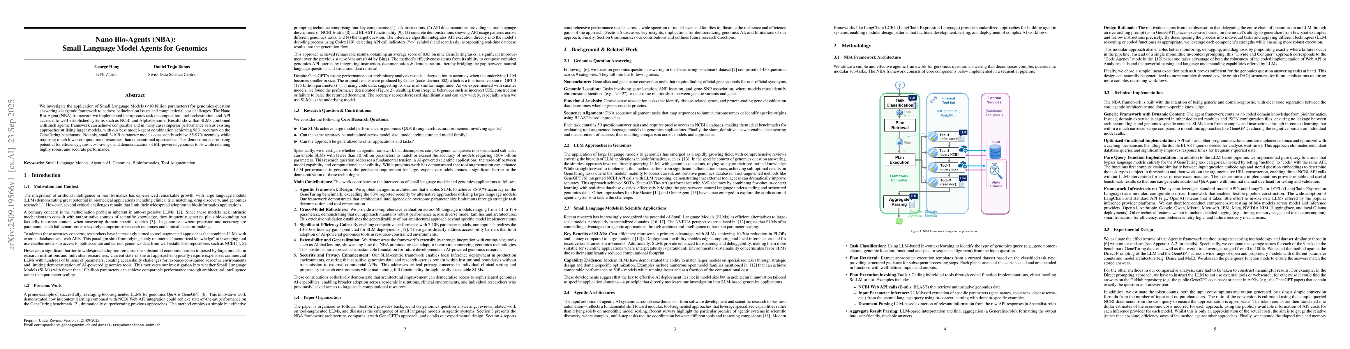 Thumbnail for Nano Bio-Agents (NBA): Small Language Model Agents for Genomics