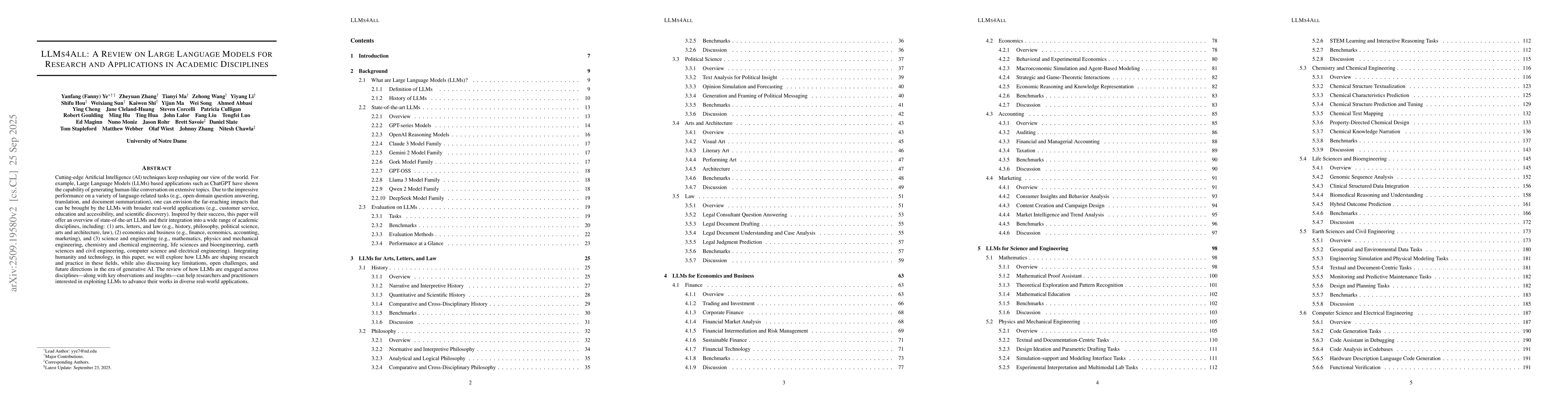 Thumbnail for LLMs4All: A Review on Large Language Models for Research and
  Applications in Academic Disciplines