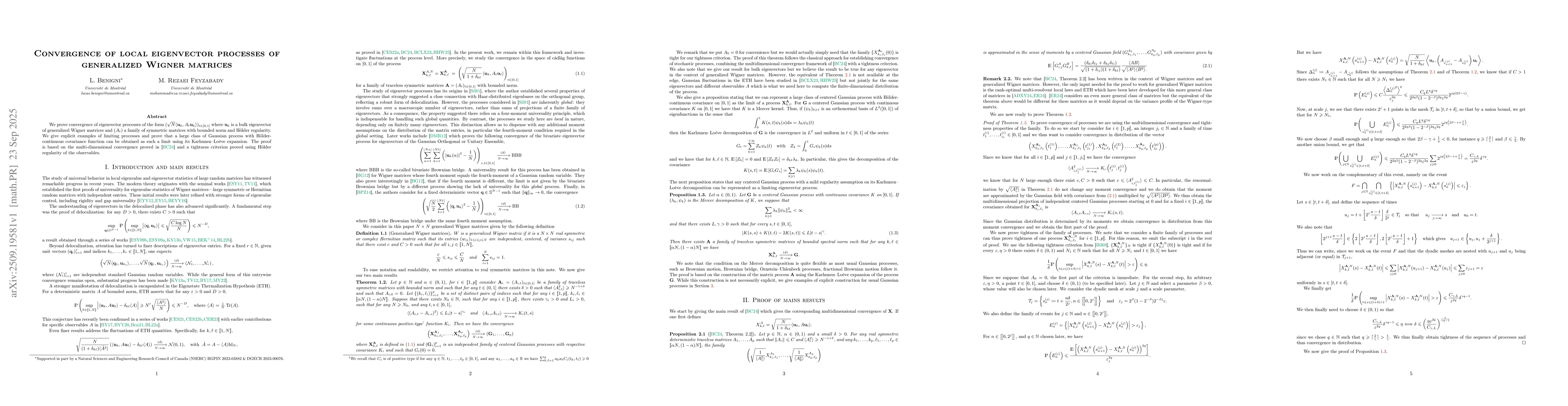 Thumbnail for Convergence of local eigenvector processes of generalized Wigner
  matrices