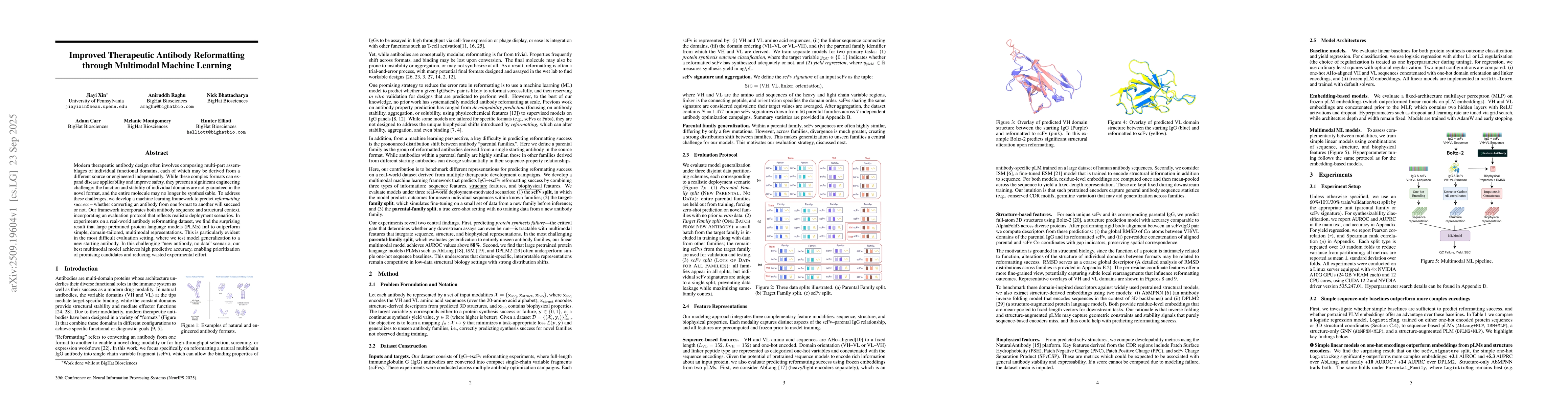 Thumbnail for Improved Therapeutic Antibody Reformatting through Multimodal Machine
  Learning