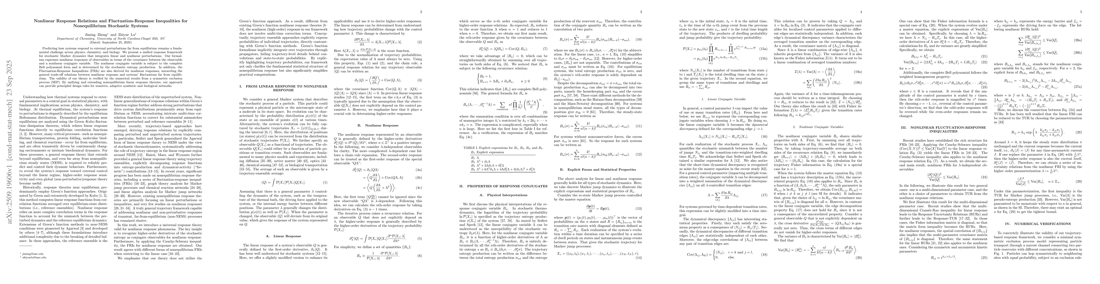 Thumbnail for Nonlinear Response Relations and Fluctuation-Response Inequalities for
  Nonequilibrium Stochastic Systems